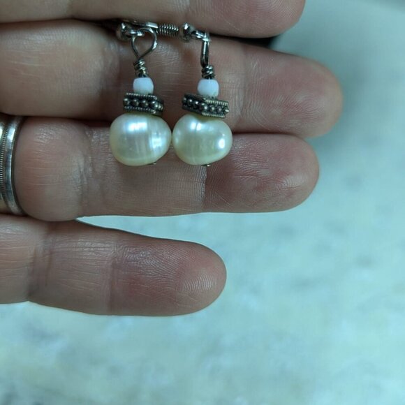 White Natural Square Mother of Pearl Necklace Earrings Natural Pearl Bead - Picture 6 of 10